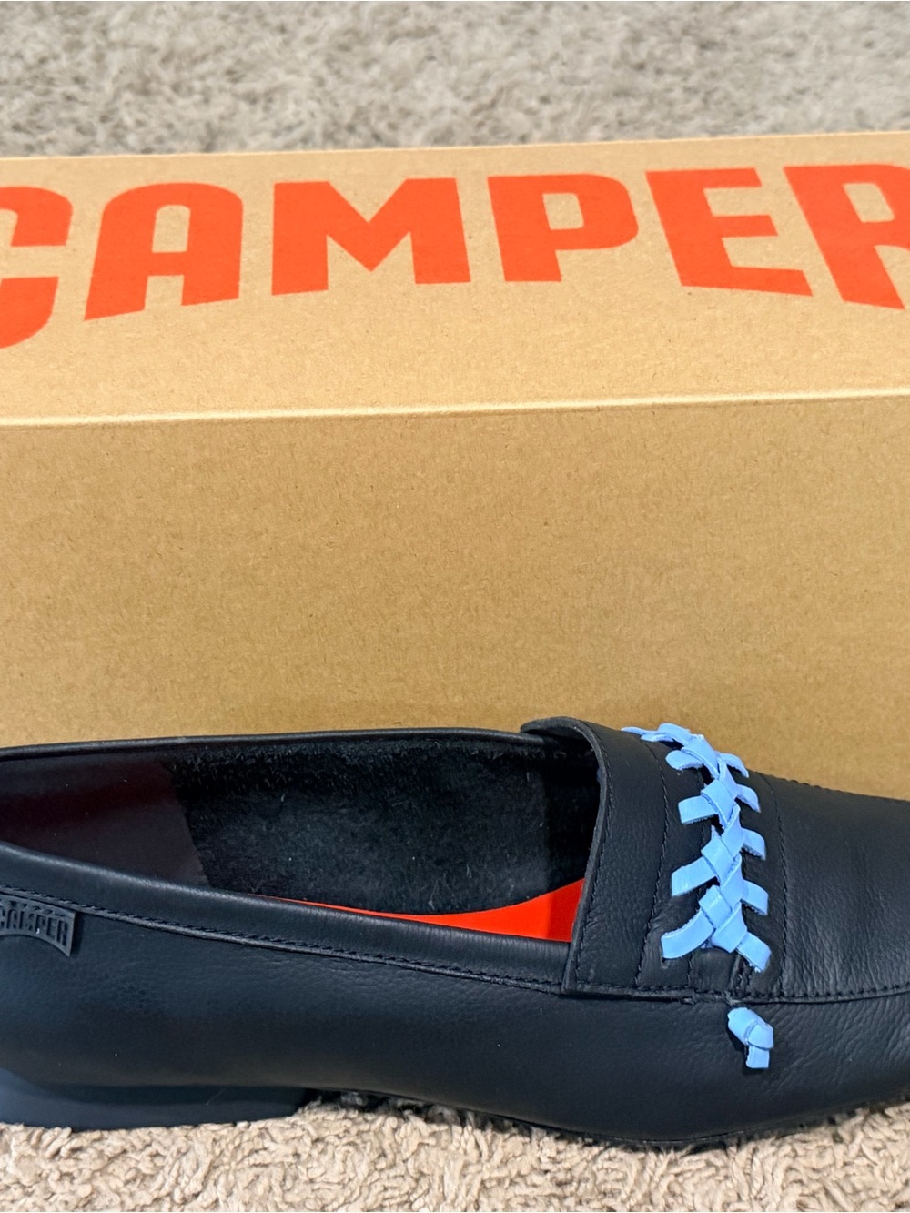 Camper Leather Front Stitched Loafers - Casi Myra Black 41 New